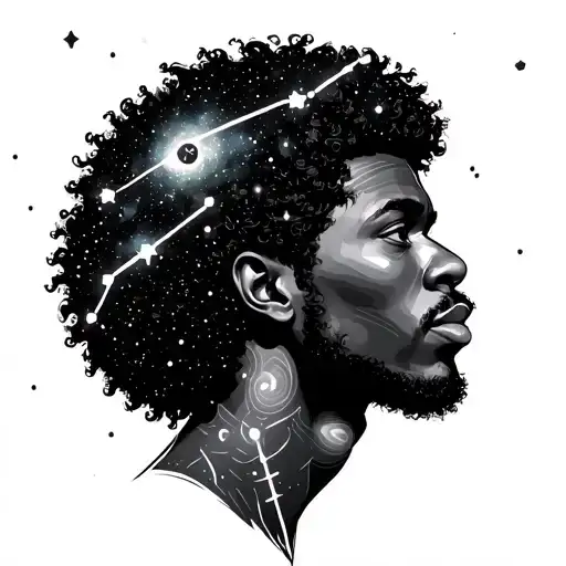 Afrocentric Male Gemini Twin With Galaxies For Hair With Stars And Constellations In The Background