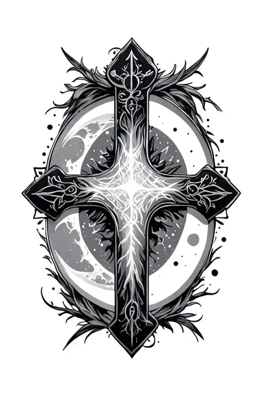 Cross And Moon Surrounded