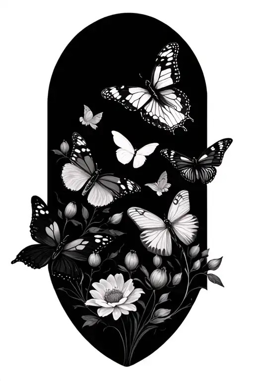 Flowers And Butterflies Flying Together