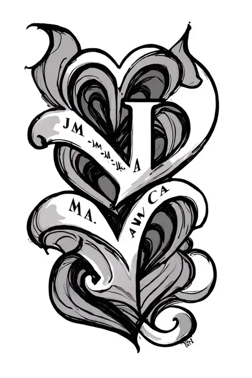 Hearts With Letters J M A W C A Sketch Style