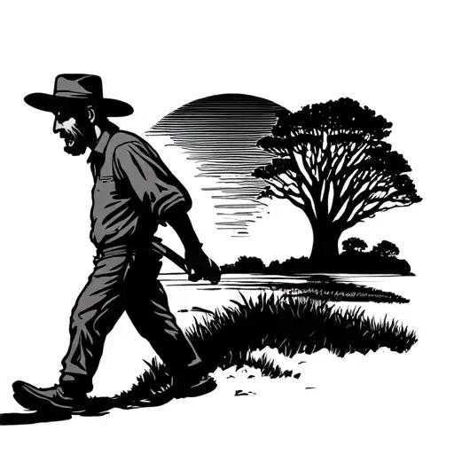 Ole Farmer Walking Into The Sunset Using One Sun