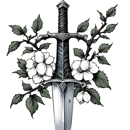 A Cherry Branch Around A Sword
