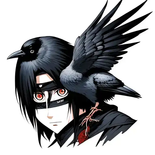 Itachi With Crow And Sharingan Eye