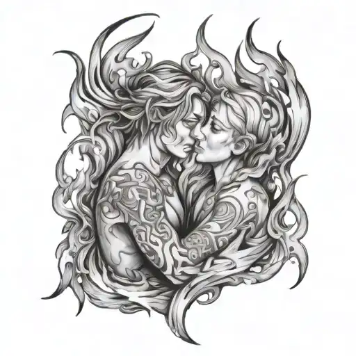 Baldr And Nanna In Embrace Surrounded By Flames