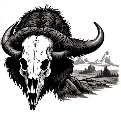 Buffalo Skull With Western Landscape Background