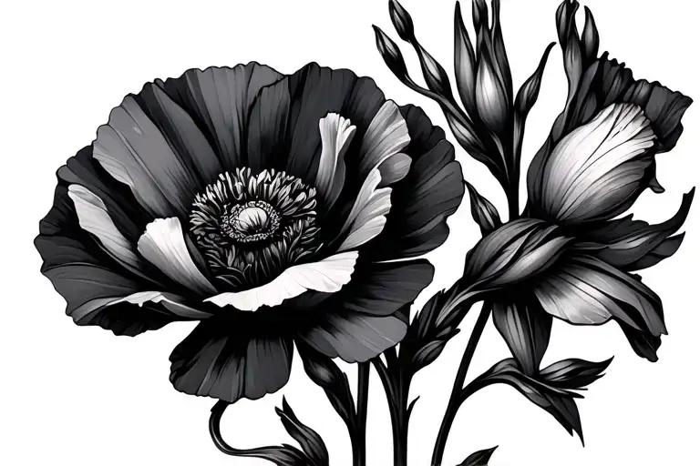 Poppy And Gladiolus Flower Intertwined