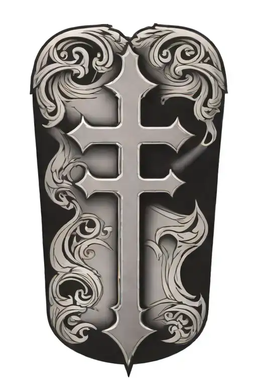 A Simple Cross Tattoo With A Black Outline And White Inside