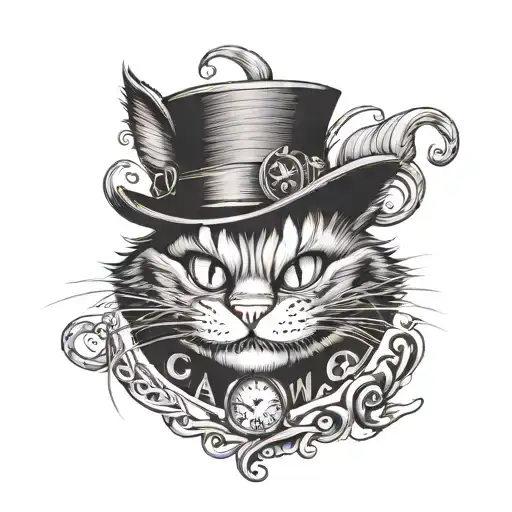 Cheshire Cat With Hat And Watch
