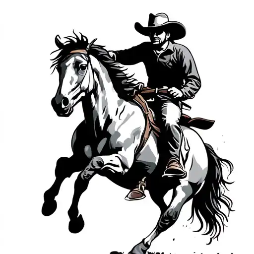 Rodeo Man Riding Wild Horse Jumping