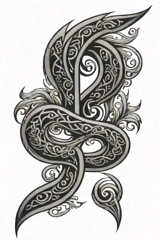 Small Vertical Rib Tattoo With Polynesian Tribal Symbolism Inside The Numbers 5 5 9