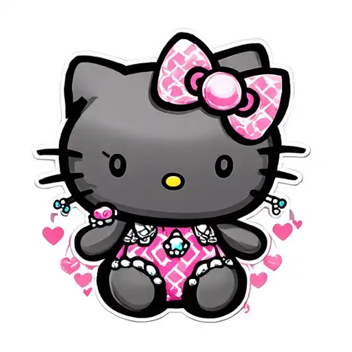 Tatto Hello Kitty With Fuckers And Earrings And Pierstings