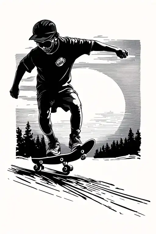 Siloett Skateboarder Pushing In A Sunset Background