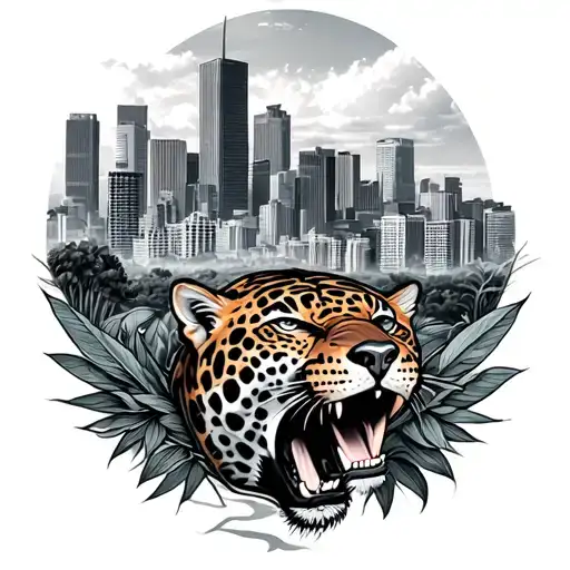 Mushrom With Fl Skyline With Jaguars