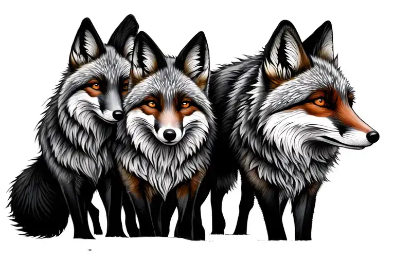 Four Foxes Going Across Back With Scene