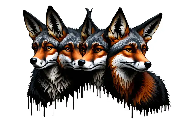 Four Fox Heads Going Across Back With Scene