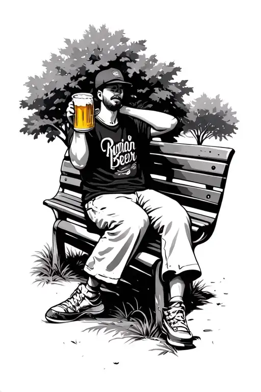 Beer Can Drinking A Beer Sitting On A Park Bench