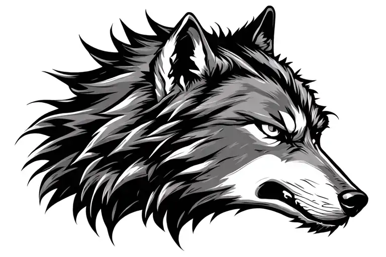 Angry Wolf Head From Profile On Forehand