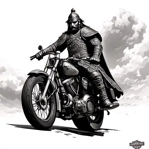 Mongol Warrior On Harley Davidson Motorcycle