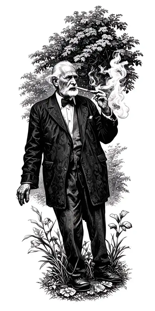 Old Man Smoking A Cig In A Garden Scene