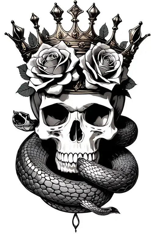 Snake Roses And Skull Wearing A Crown