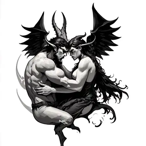 Devil And Angle Holding Each Other