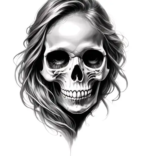 Skull And Woman Portrait Realism