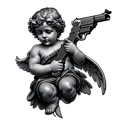 Cherub Holding Gun