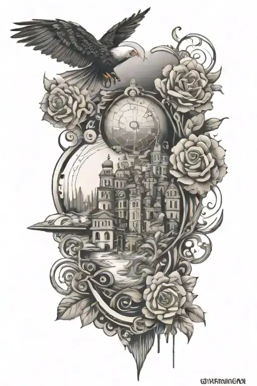 Travel Fill In Tattoo Design Arm Sleeve