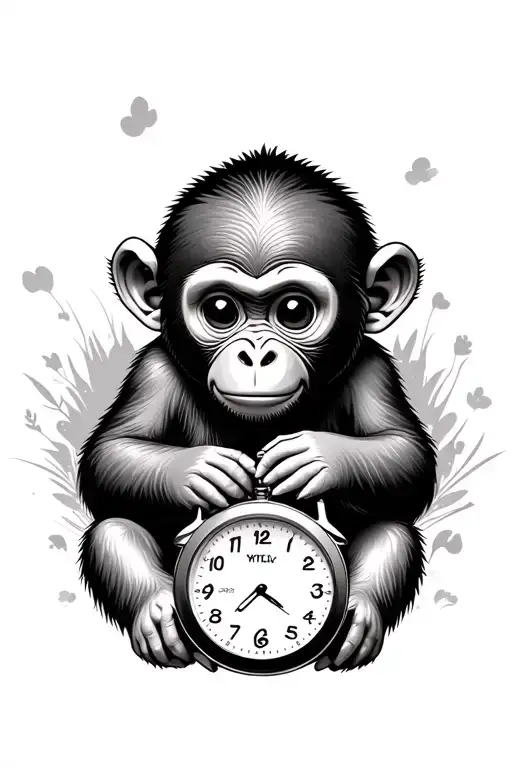 Baby Monkey And Watch Surrounded