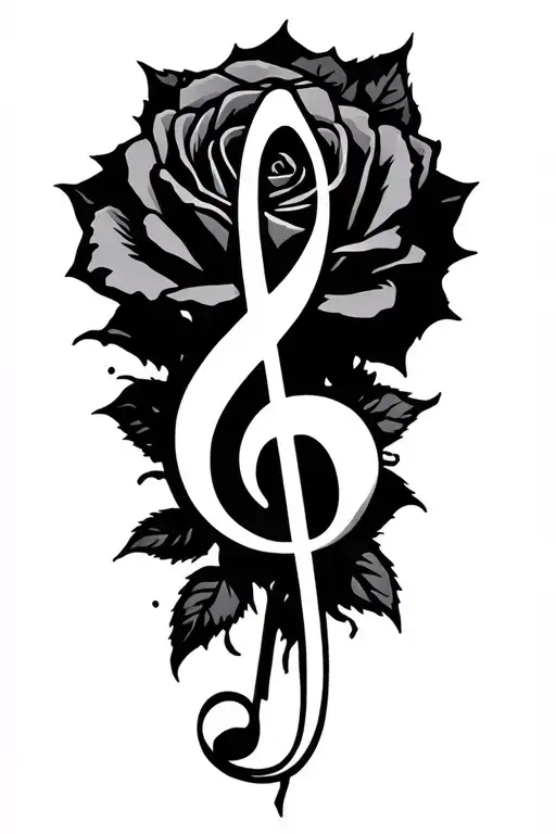 Treble Clef Symbol Coming Out Of A Rose Intertwined