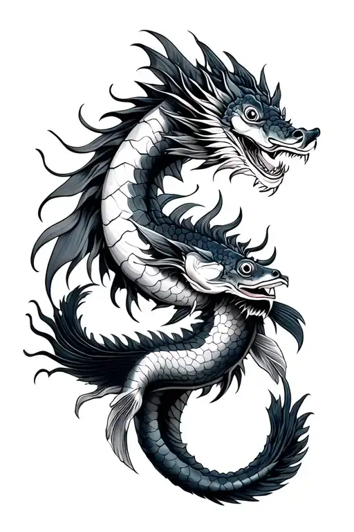 Japanese Dragon Wrapped And Koy Fish Swimming