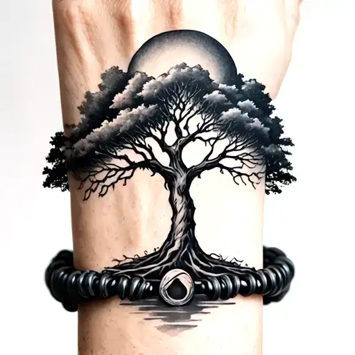 Bracelet On The Wrist With A Tree In The Center