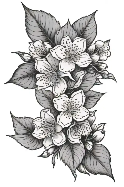 Flowers Leafs Cherry Blossom Tattoo Design