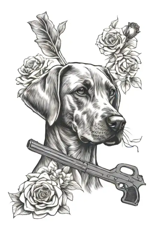 Smoking Girl Gun With Flowers Labrador