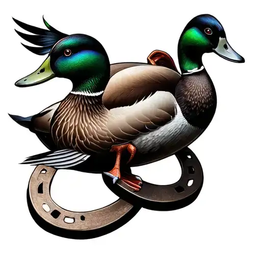 An Intricate Design Combining Horseshoes And Mallard Ducks