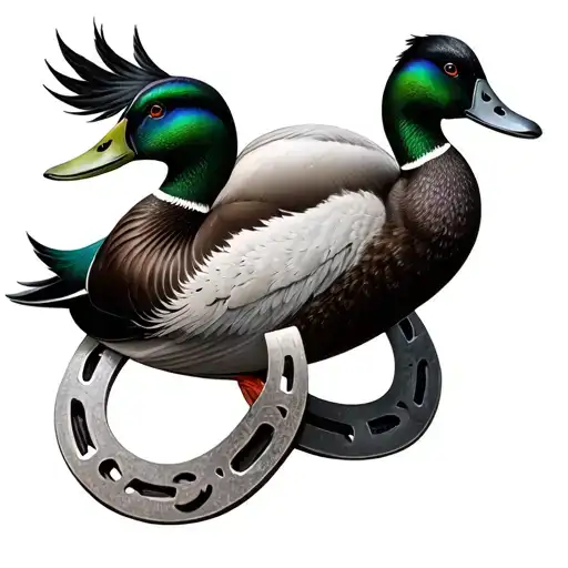 An Intricate Design Combining Horseshoes And Mallard Ducks