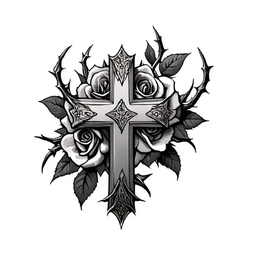 Cross And Roses With Thorns