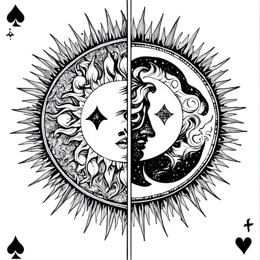 Representation Of The Two Cards Of The Sun And The Strength Of The Traditional Tarot Game