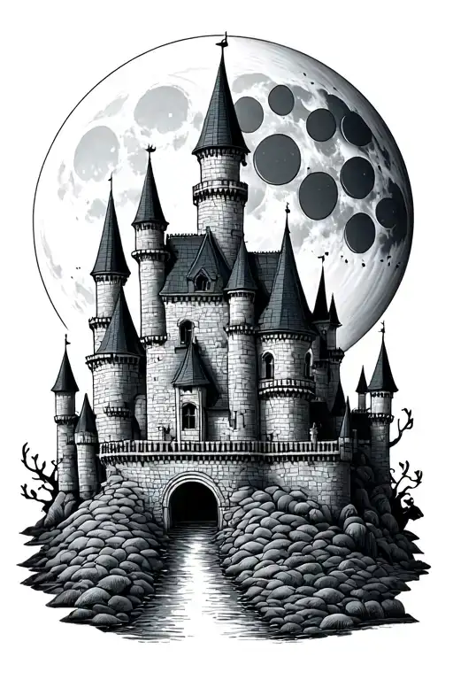 Castle With Full Moon Phases