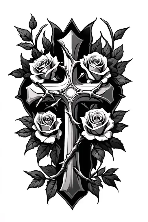 Cross And Roses With Thorns