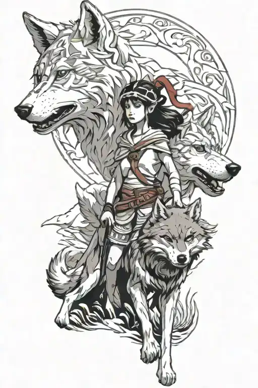 Princess Mononoke With Wolf Surrounded