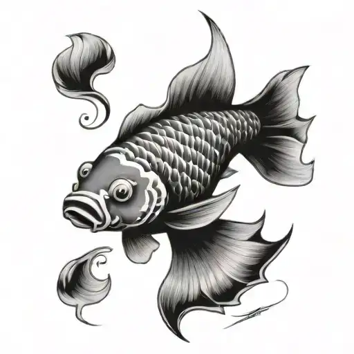 Koi Fish Black And White Upward Toward