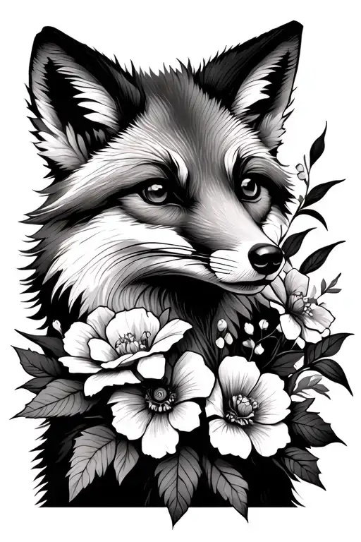 Fox With Flowers In