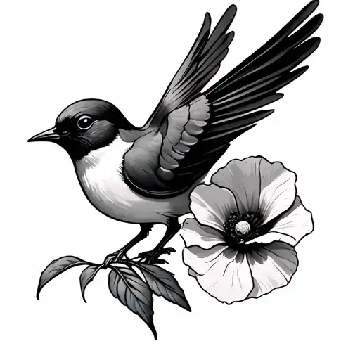 Swallow Carrying A Poppy Flower