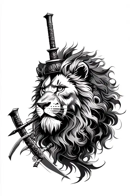 Lion And Samurai Warrior
