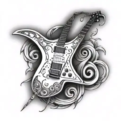 Flying V Guitar With A Music Logo Behind With A Snake Wrapped Around