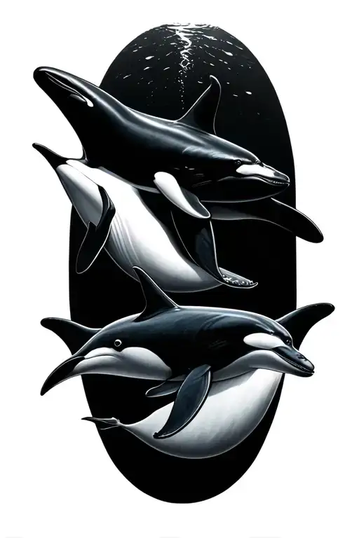 Orca And White Side Dolphin Swimming Together