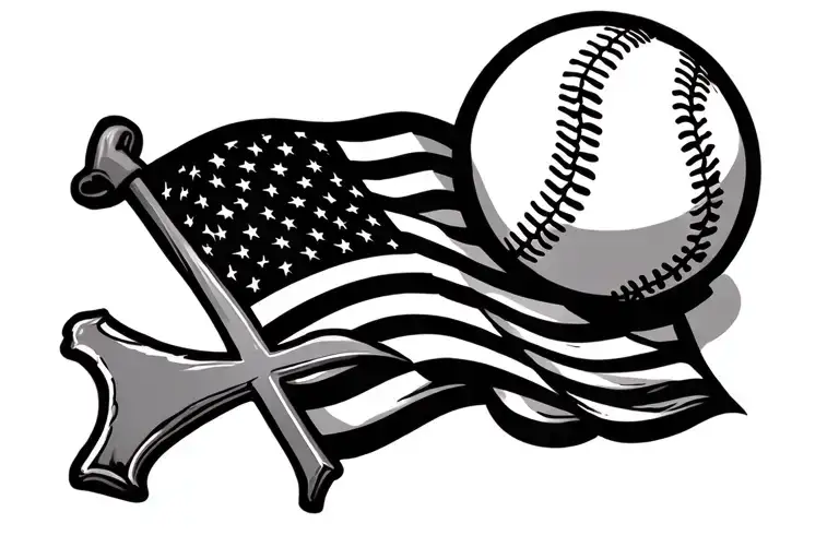 Baseball With American Flag And Cross Surrounded
