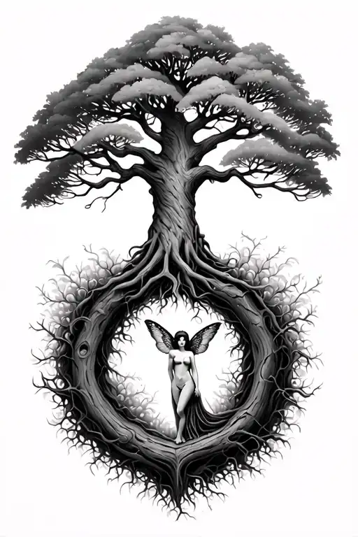 Tree Of Life With Nymph In The Bark