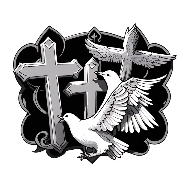 Three Crosses And A Dove